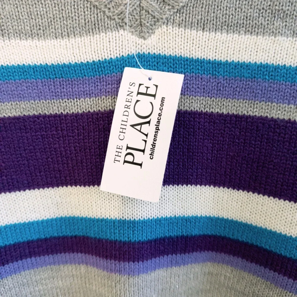 NWT‎ The Childrens Place Sweater Girls XL V Neck Striped Top Sparkle Preppy New